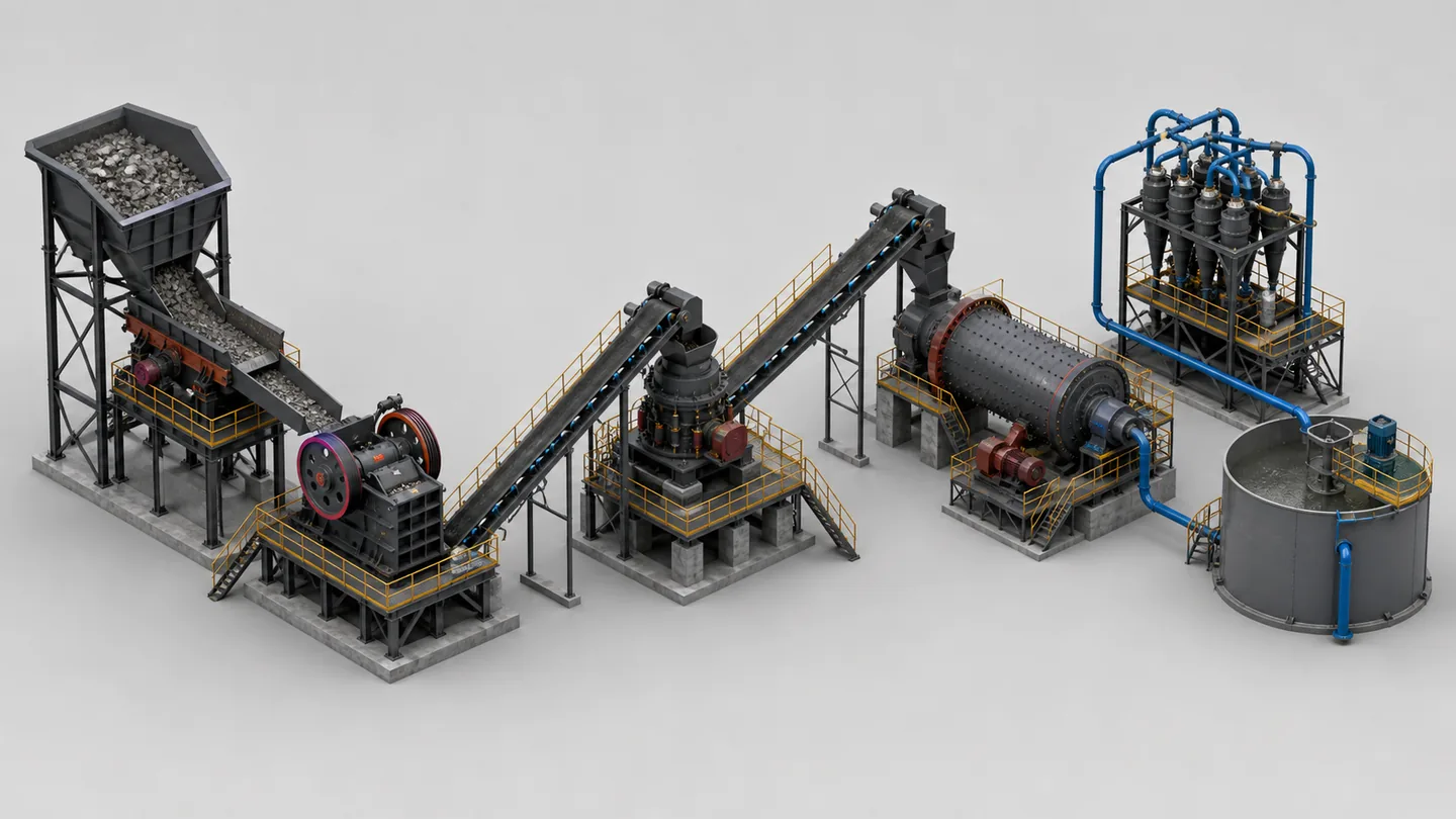 Conceptual copper ore crushing and grinding preparation line
