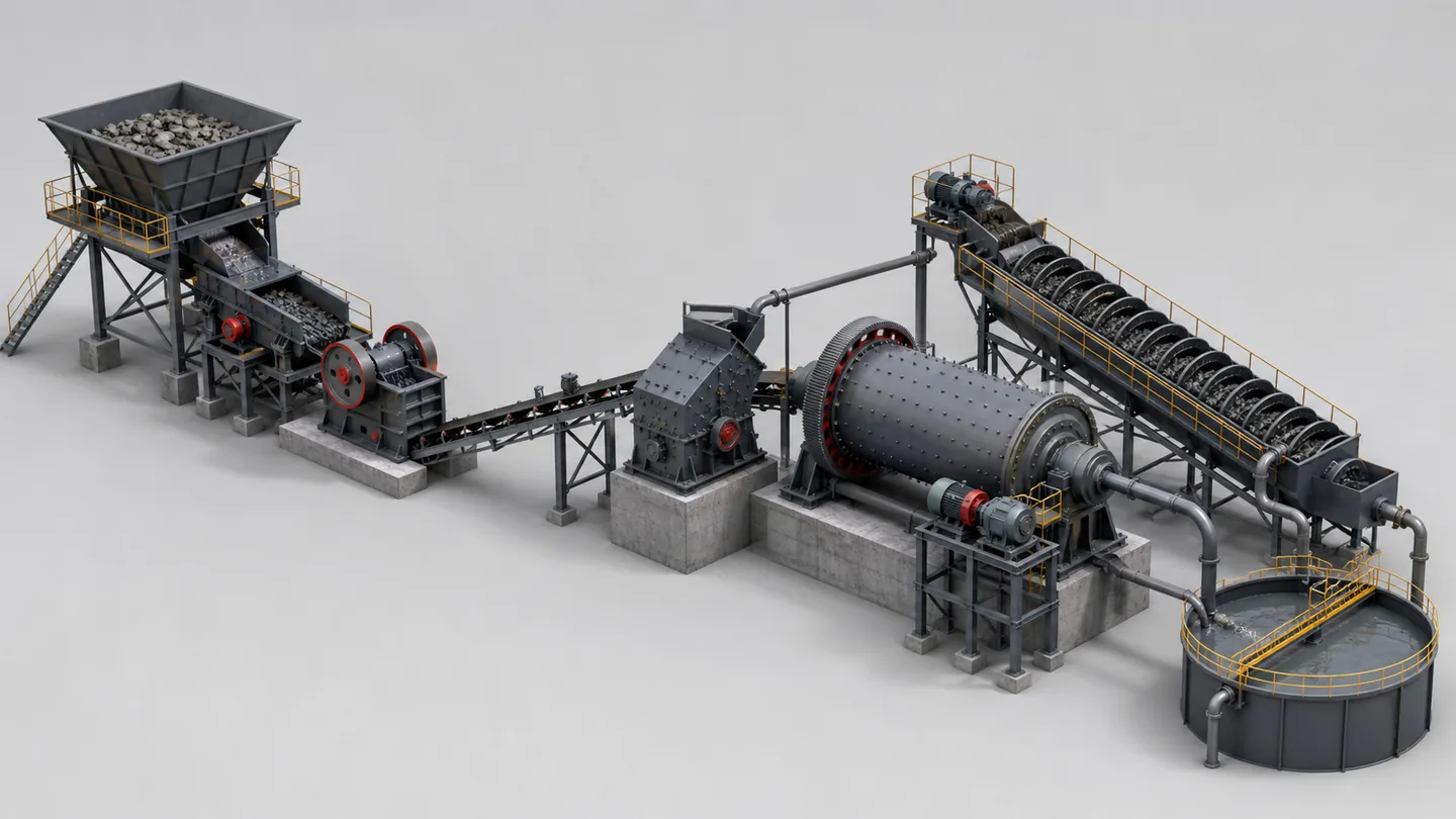 Conceptual gold ore crushing grinding and classification line