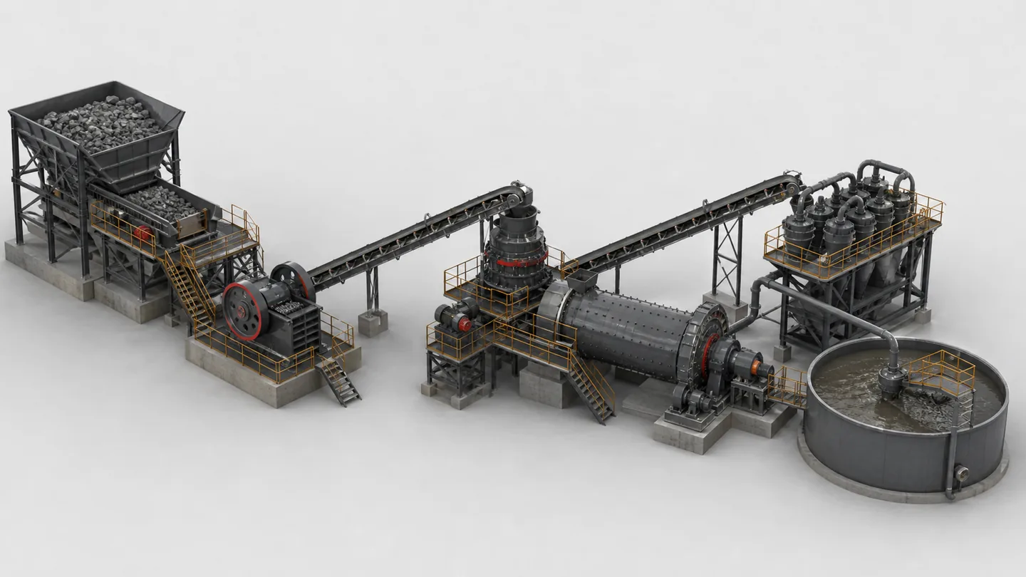 Conceptual iron ore crushing and grinding preparation line