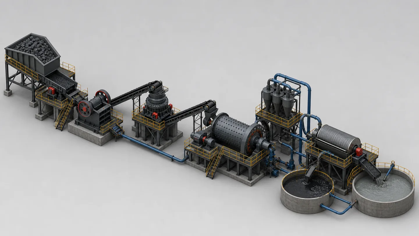 Conceptual magnetite processing preparation line