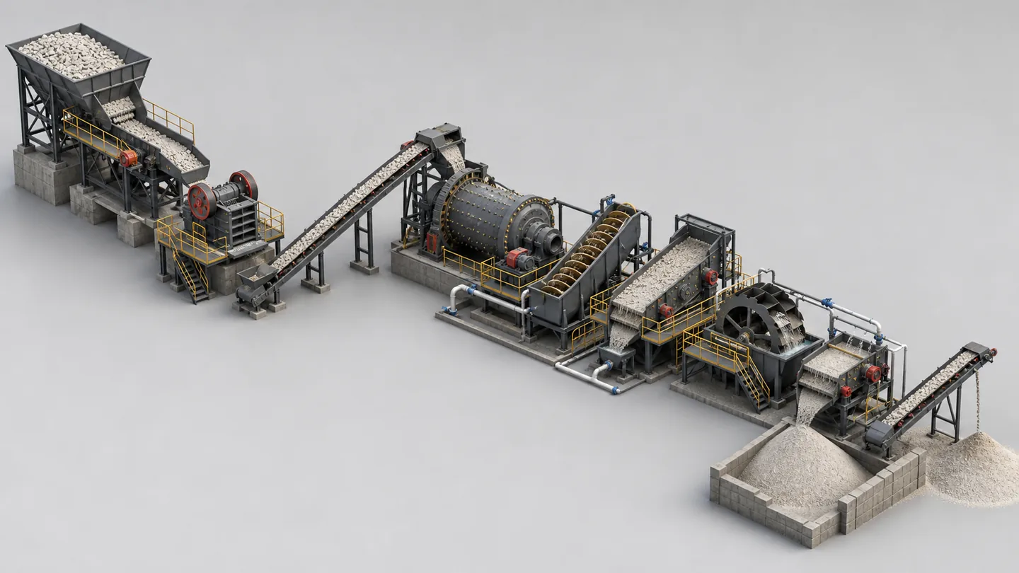 Conceptual quartz sand preparation process model